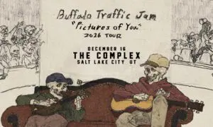 Illustrated concert poster for Buffalo Traffic Jam 'Pictures of You' 2016 Tour—Dec 16 at The Complex, Salt Lake City, UT.