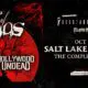 Poster for a rock/metal concert tour: The Return of Taste of Chaos with In This Moment and Hollywood Undead in a red-and-black design with a silhouetted tree inside a red circle on the left and venue details on the right.