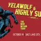 Red promotional poster for Yelawolf & Highly Suspect's The War Within Tour, Oct 14 in Salt Lake City, UT, The Complex. Details include guests unknown and bold yellow typography on blue knight artwork on red background.