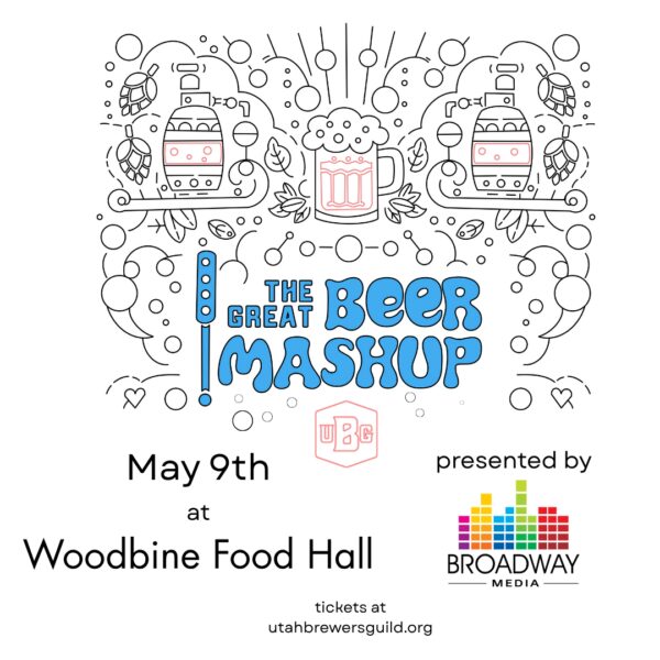 Event flyer for The Great Beer Mashup featuring beer mugs and bubbles with event details below.