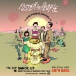 Illustrated poster for Foster the People’s Good Mourning Sunshine Tour; Sandy, UT show Sep 18 at America First Field.