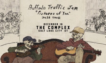 Illustrated concert poster for Buffalo Traffic Jam 'Pictures of You' 2016 Tour—Dec 16 at The Complex, Salt Lake City, UT.