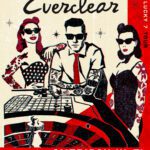 Retro-style concert poster for Everclear with American Hi-Fi; three tattooed characters sit at a casino-style betting table in a bold, vintage design.