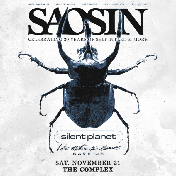 Concert poster for Silent Planet with a large blue beetle illustration; includes supporting act names and the date 'Sat. November 21, The Complex'.