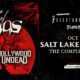Poster for a rock/metal concert tour: The Return of Taste of Chaos with In This Moment and Hollywood Undead in a red-and-black design with a silhouetted tree inside a red circle on the left and venue details on the right.